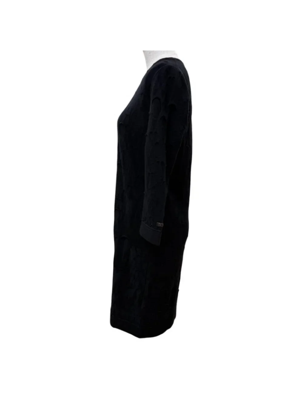 Chanel Wool CC Logo Plate Long Sleeve Knit Dress Black 36